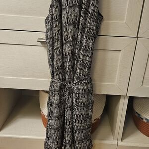 Sleeveless Black & White Patterned Jumpsuit with Tie Waist